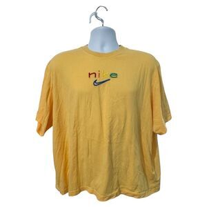 Nike Women’s Yellow Rainbow Embroidered Logo Crew T-Shirt Dri-FIT XL